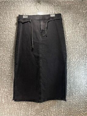 CALVIN KLEIN Jeans Black Denim Midi Skirt Size 12 Side Slits Bohemian Festival